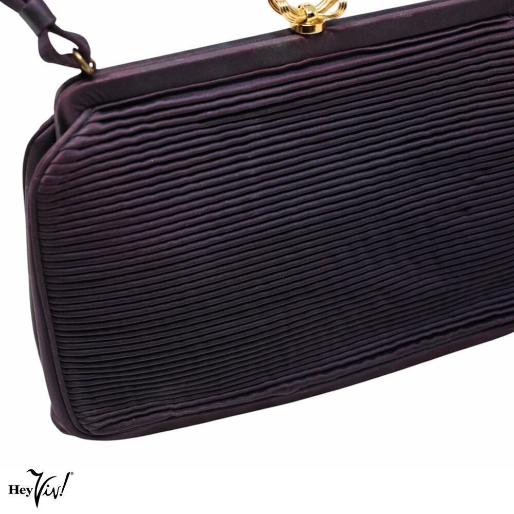 Vintage Coblentz Original Purse Dark Blue Pleated Satin Handbag 9x7"- Hey Viv - Picture 3 of 7